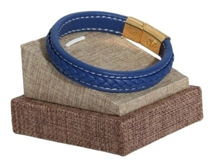 Pulseira Masculina Trançada Couro E Aço Inoxidável