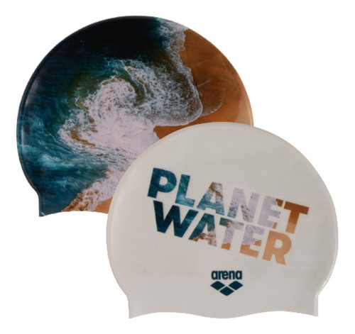 Gorro de natación Arena  HD  color blanco talle U con diseño planet water x unidad 