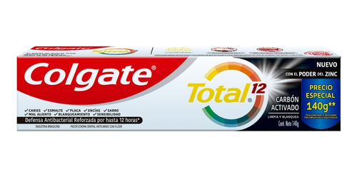 Colgate Crema Total 12 Carbon Activado 140g 