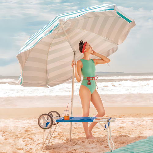Sombrilla articulada de aluminio grande para piscina, 260 cm, a rayas, color verde