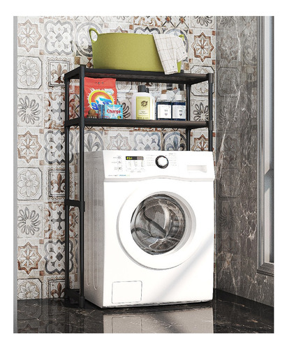 Rack Organizador Lavarropas Inodoro Negro 2 Pisos Negro