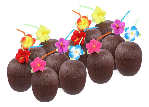 6 Tazas De Coco Para Fiesta Tropical Hawaiana, Fiesta En La