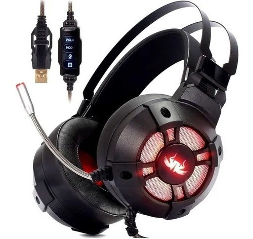 Headset Fone Gamer Knup Kp-446 Extreme 7.1 Usb Pc Ps3 Ps4 Cor Preto Cor da luz Vermelho