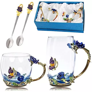 Tea Cup Glass Coffee Mugs,fancy Tea Cup Set Birthday Ch...