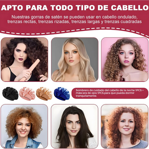 2pcs Gorro Y Antifaz Dormir De Satín Para Dormir Y Proteger Negro