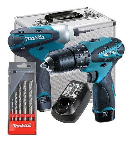 Kit Dk1493 Furadeira Parafu + Kit De Broca Makita - Bivolt Cor Azul 110V/220V