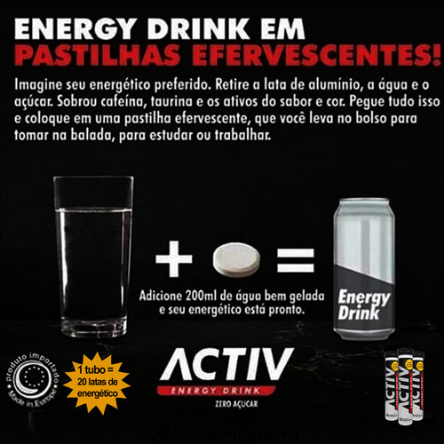 Activ Energy Drink Eurovit 20 Tabletes Kit Com 12 Unidade sem Sabor