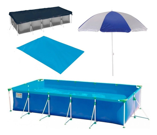 Kit Piscina 7600 L Premium + Capa + Forro + Guarda Sol 1,50m