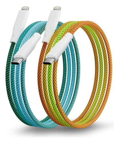Travel Depot Cable cargador USB C para iPhone, paquete de 2, 3 pies, gradiente, carga rápida, compatible con modelos desde iPhone 6 hasta iPad e iPod. Certificación Apple Mfi.