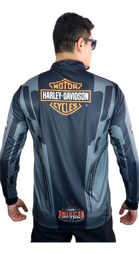 Imagem 3 de 7 de Camiseta Brk Motociclismo Harley Davidson Black Com Fpu 50+
