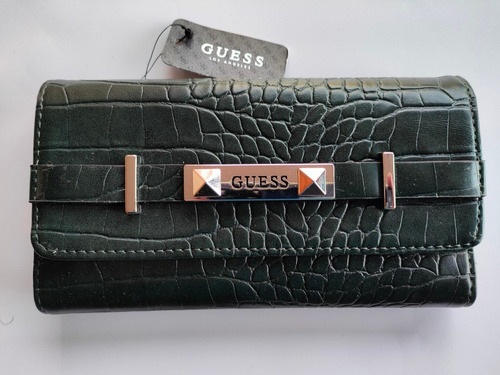 Billetera Guess , Reston Forest Color Verde Oscuro Diseño De La Tela Tipo Lagarto