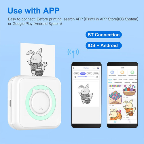 ` Mini Impresora Térmica Portátil Bluetooth+11 Rollos De .