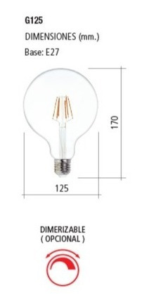 Imagen 2 de 4 de Lámpara Led Globo Con Filamento - Dimerizable - Luz Cálida
