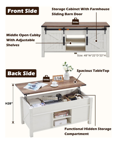 Mesa De Centro Elevable Rústica Con Almacenamiento Oculto 12