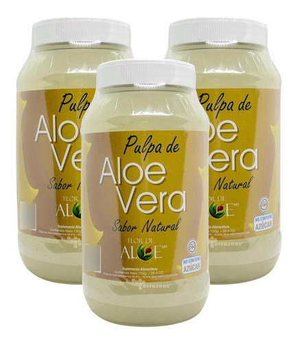 Pulpa De Aloe Vera 100% Aloe Barbadensis Sábila (3 Botes)