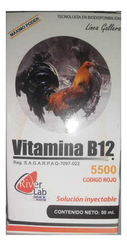 Vitamina B12 5500 Código Rojo 50 Ml. Para Gallos River Lab