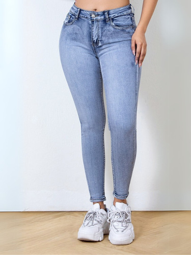 Jeans Ajustados Claro Tiro Alto Pushup Realza Glúteo Hsl7027