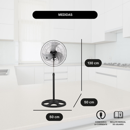 Ventilador Pedestal Industrial 90w 3 En 1 Kioto 18 Metalico Estructura Negro Diámetro 18 Material De Las Aspas Metal