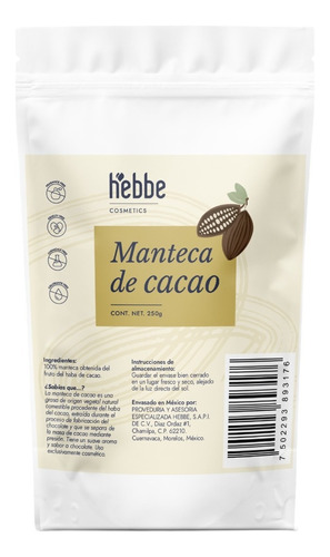 Manteca De Cacao Puro Organico Cosmetico Y Alimenticio 250g