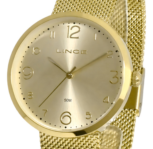 Kit Relogio Lince Feminino Dourado Porta Joia Lrgh229l36