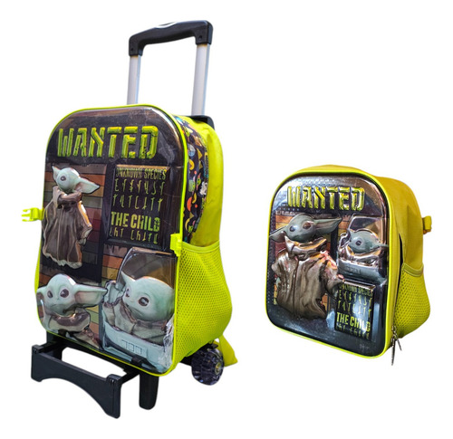 Kit Mochila Con Carro Lonchera Baby Yoda Star Wars Grogu Ruz Negro Impresion Vinil