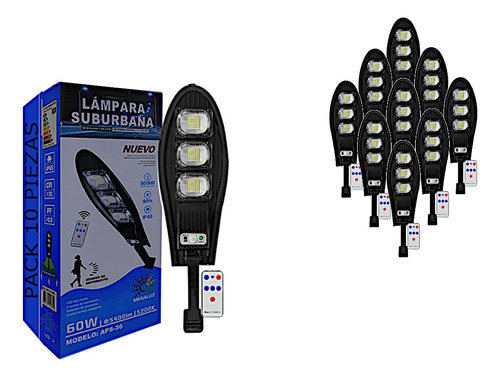 Lampara Led Celda Solar 60w 5400lm Sensor Exterior 10 Piezas