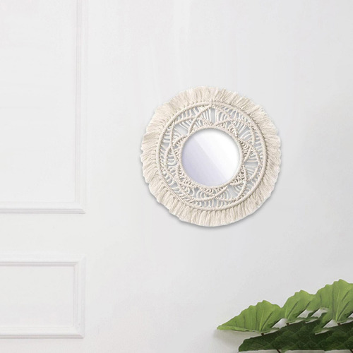 Espejo De Pared Con Tapiz Tejido De Macramé Para