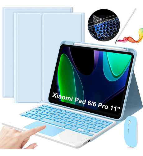 Funda C/teclado+mouse+lápiz P/xiaomi Pad 6/6 Pro 11 In Azul