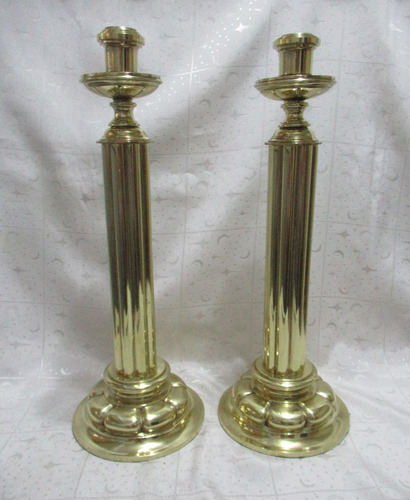 Antiguo Par Importantes Candelabros Sólido Bronce 40cm Alto