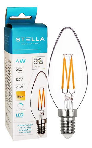 Lâmpada Vela Filamento Led 4w 127v E14 Dimerizável Stella