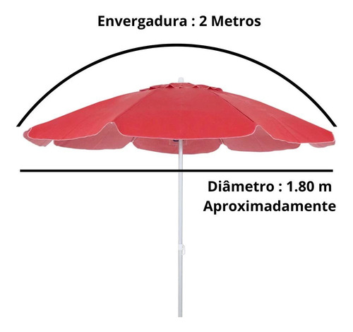 Guarda Sol Vermelho 2 M + 2 Cadeiras De Praia Em Aluminio