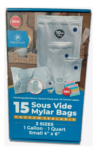 Bolsas Mylar 15pzas + Bomba Selladora Marca Premount