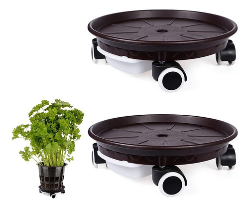 Juego De 2 Soportes Para Mover Plantas Marrón Oscuro 37cm