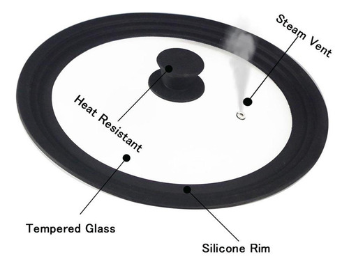 Tapa De De Cristal Ventilado De Acero 16 A 18 A 20cm Negro
