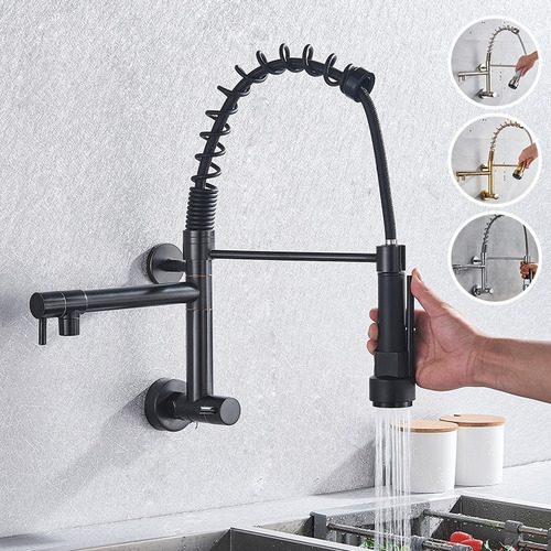 Torneira Pia Cozinha Parede Gourmet Monocomando De Parede Aço Inoxidável Acabamento Cor Preto Yesop