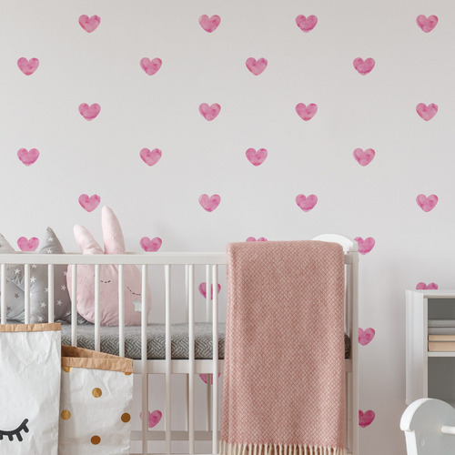 Imagem 2 de 3 de Adesivo De Parede Corações Aquarela Rosa 55 Un Cobre 5m²