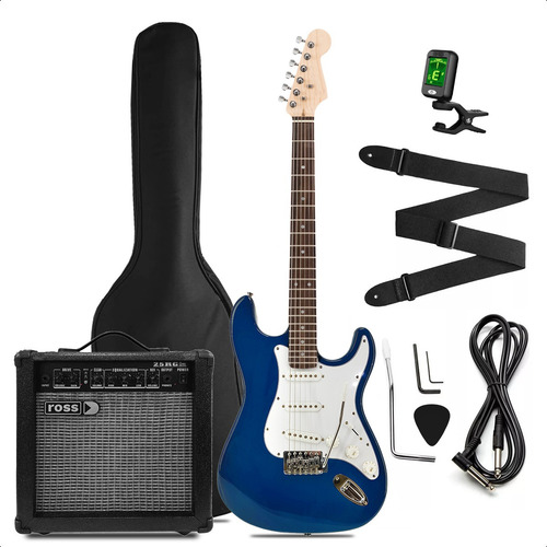 Combo Guitarra Electrica Rock + Ampli 25w + Accesorios Color Metallic Blue Orientación De La Mano Diestro