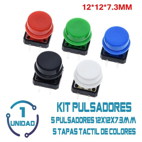 5 Unid Interruptor De Botón Pulsador 12x12x7,3mm Con Tapas