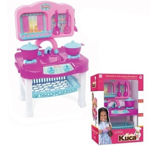 Kit Mini Cozinha Infantil Completa Brinquedo Fogão Pia Rosa