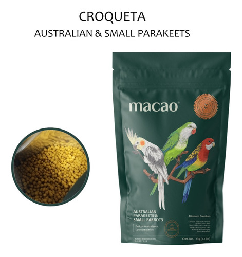 Alimento Macao P/ Ninfa,loro, Papilla 1k+croqueta 1k+jeringa