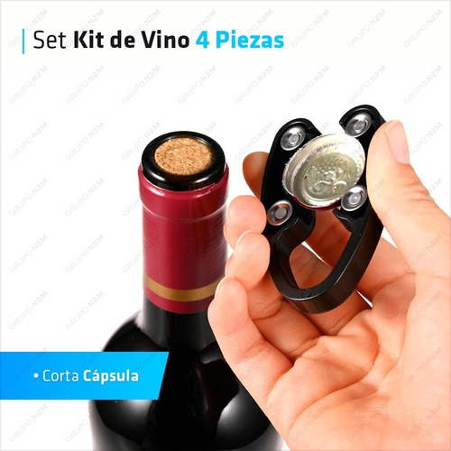 Imagen 5 de 10 de Set Kit Vino Sacacorcho Vertedor Cortagotas Descapsulador