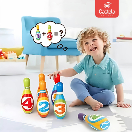 Brinquedo Boliche Educativo Infantil 6 Pinos 2 Bolas Castela