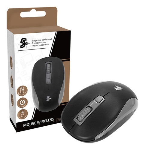 Mouse Wireless Sem Fio 5+ 2.4ghz Office Premium 1600dpi