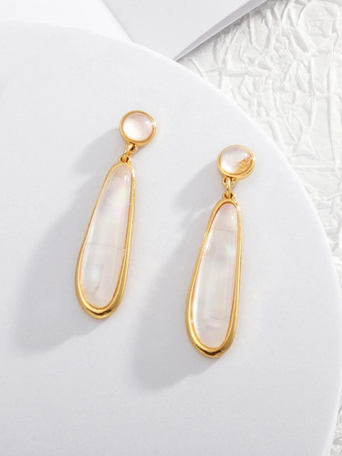 Elegantes Pendientes Largos De Concha De Abulón Para Mujer C