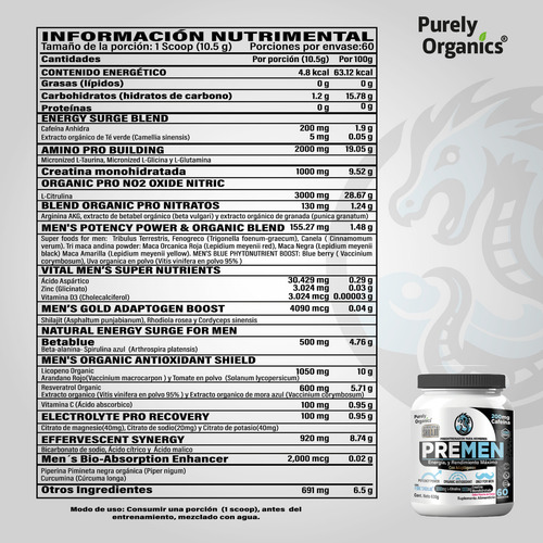 Premen Preworkout Hombres Shilajit +energia +antiox 60 Serv Sabor Ponche De Frutas