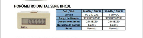 Horómetro Digital Serie  Bhc3l  4-30vdc  24-48x50 Remoto+}