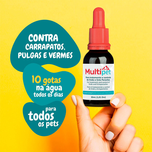 02 Un. Multipet Contra Pulgas, Carrapatos E Vermes 30ml