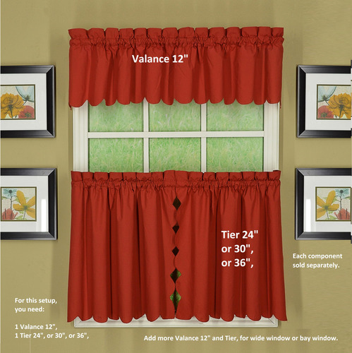 Cortina Festoneada Roja Ladrillo 152 X 91 Cm Par De Niveles