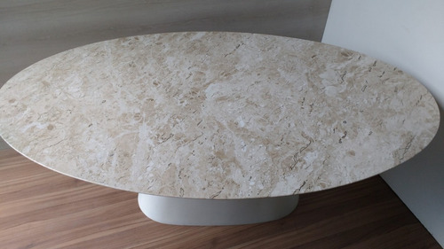 Mesa Oval 1.90 X 0.90 Mármore Travertino/ Base Cônica