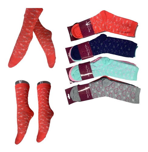 Pack X12 Pares Medias Caña Alta Dama Corazon